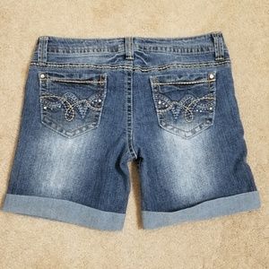Truce Shorts - Truce | Bermuda Cuffed Jean Rhinestone Shorts Truce Shorts - Truce | Bermuda Cuffed Jean Rhinestone Shorts